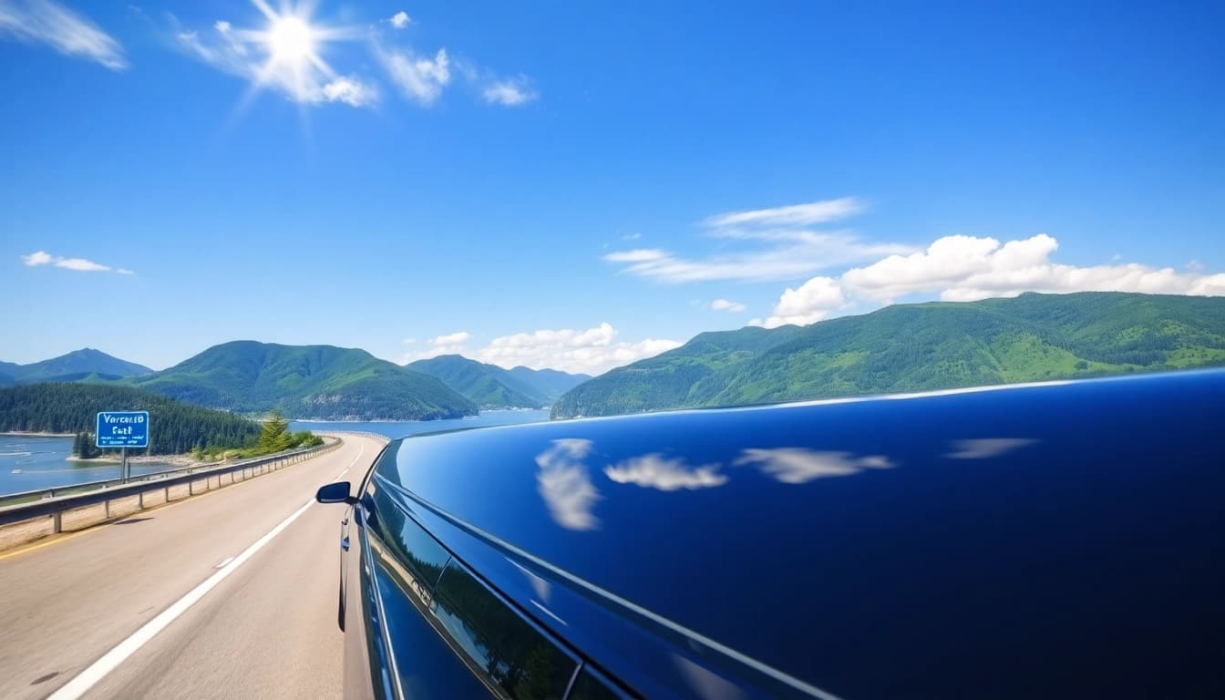Limo Vancouver to Seattle showcasing luxurious travel on a scenic highway.