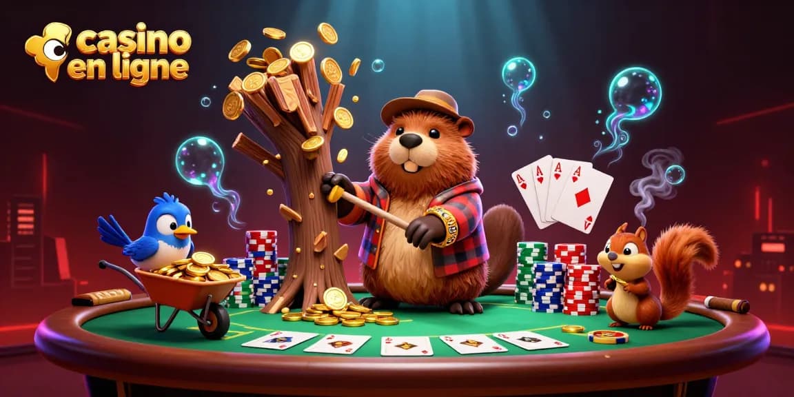 Jouer au casino en ligne et gagner des pièces d'or dans une scène dynamique avec des personnages amusants.