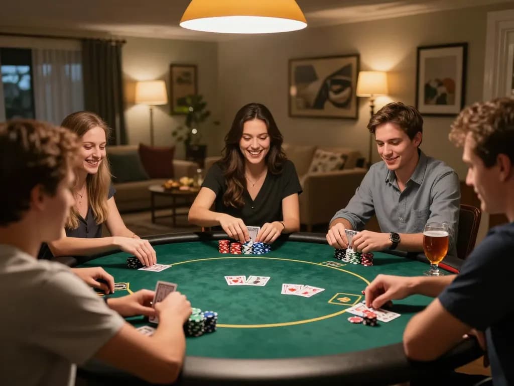 Players enjoying Texas Hold'em in a friendly game at ALO8, showcasing competitive spirit and camaraderie.