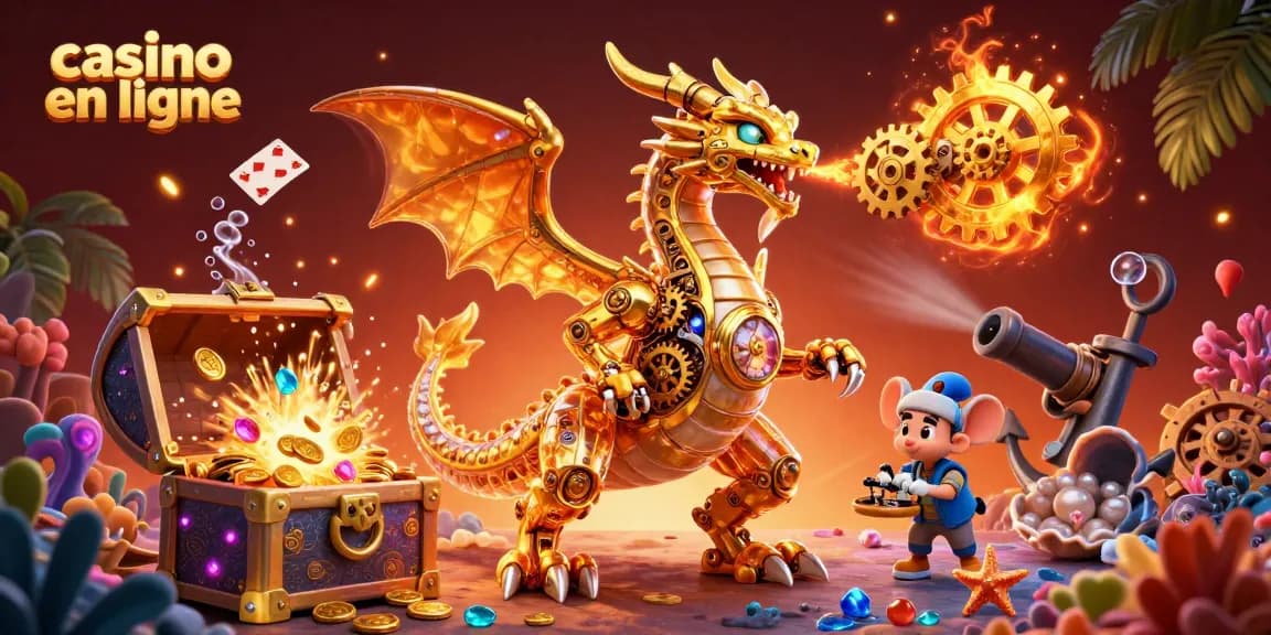 Expérience immersive dans un casino en ligne avec un dragon mécanique et des éléments de jeu dynamiques