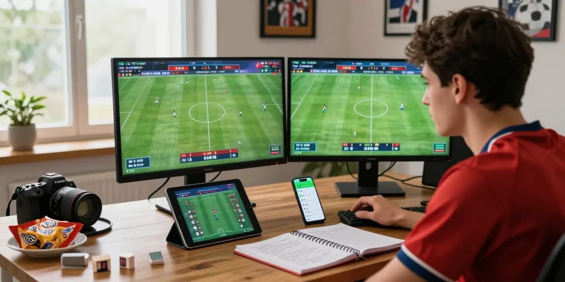 Engaged bettor analyzing keobongdahomnay odds with live soccer matches.