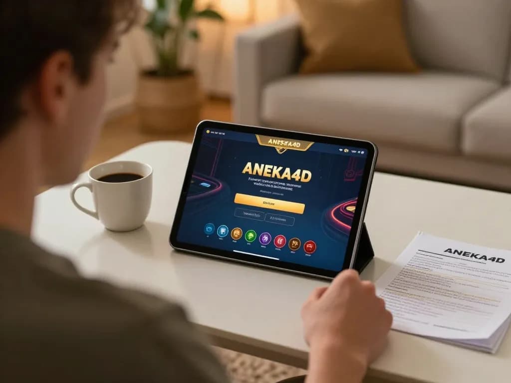 Pemain yang terlibat menggunakan login aneka4d di tablet sambil menganalisis strategi poker di rumah yang nyaman
