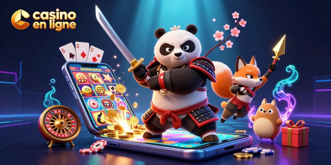 Jouez aux jeux de casino en ligne avec intrigue, samouraï panda et renard ninja en action.