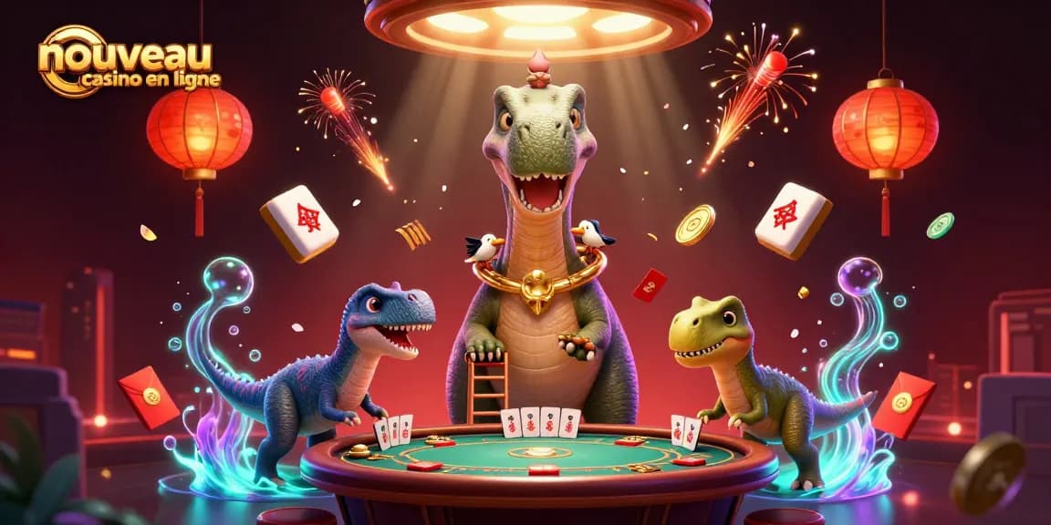 Découvrez les nouveautés du nouveau casino en ligne avec un brontosaurus joueur et un raptor croupier.