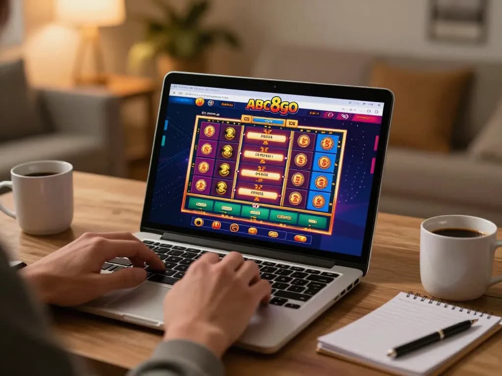 Player engaging with the abc8go casino app on a laptop, showcasing exciting online gaming experience.