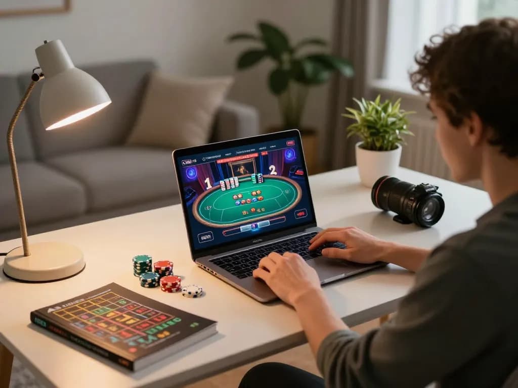 Engage in fun online gaming at trang chủ 98win with a cozy setup, showcasing strategic poker gameplay.