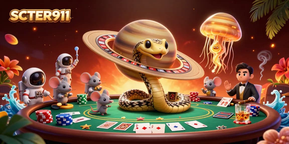 Place bets with SCATTER911 in a whimsical 3D casino scene featuring unique cosmic characters.