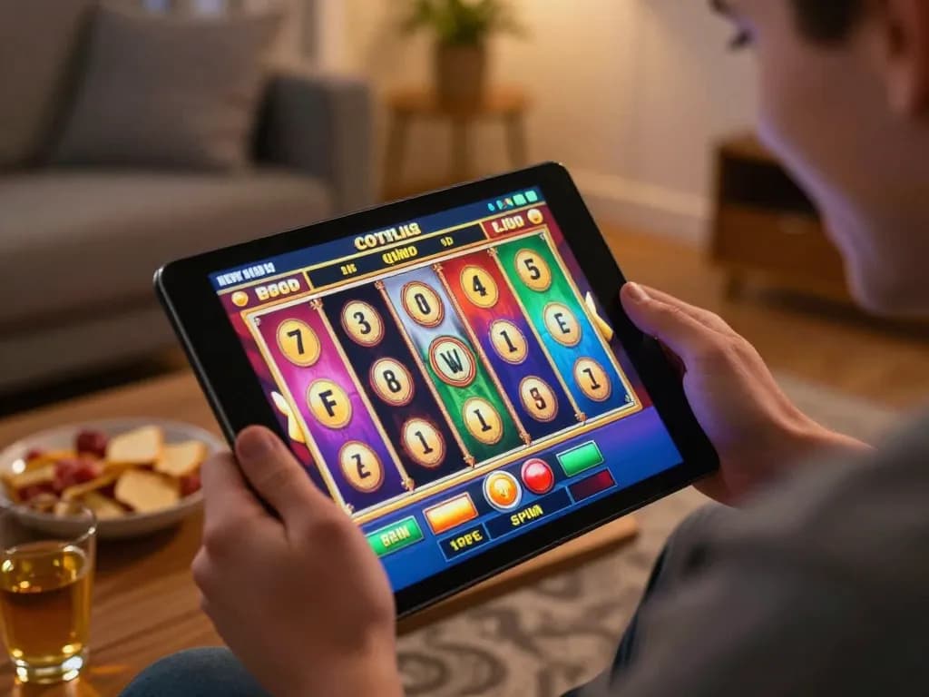 Engaging online gambling experience with a player triggering a slot depo 1k spin for big wins.