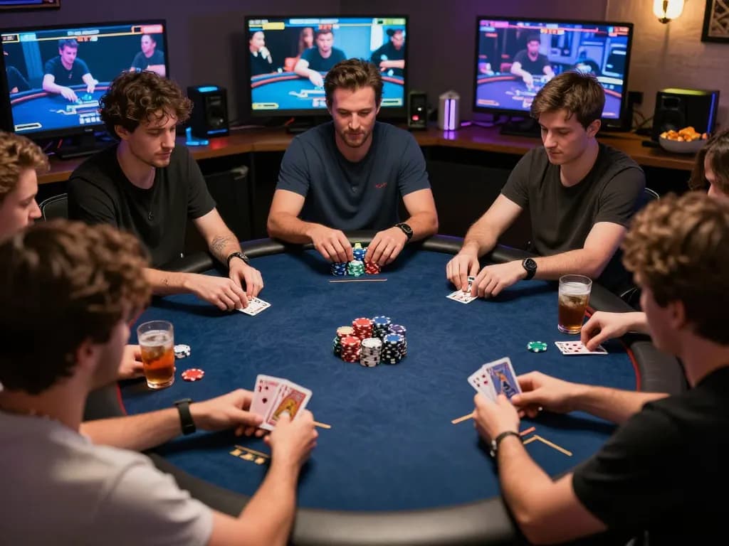 Engaged players strategizing in a situs gacor online poker game atmosphere.