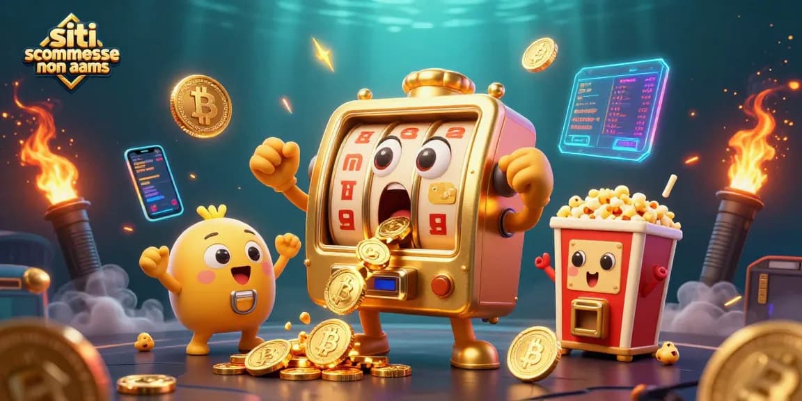 Scommetti con i migliori siti scommesse non aams, mentre una slot machine trionfa con monete dorate.