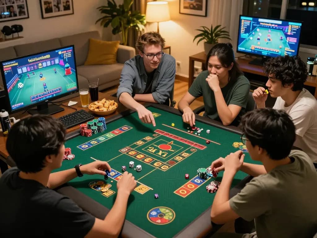 Players enjoying Tài Xỉu at a cozy home setup, featuring taixiuonline8 on the screens.