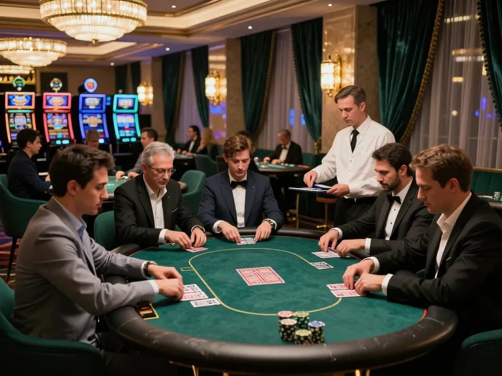 KJC poker game in a luxury casino VIP area with players engaging in strategic gameplay