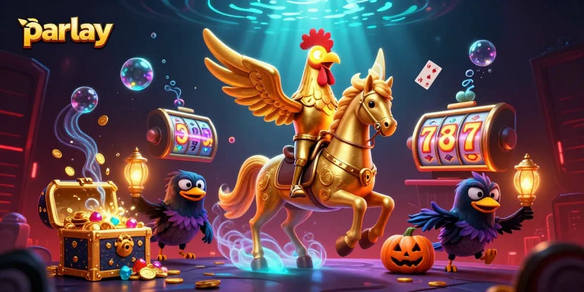 Parlay your way to gaming success with vibrant casino illustration featuring a golden rooster in action.