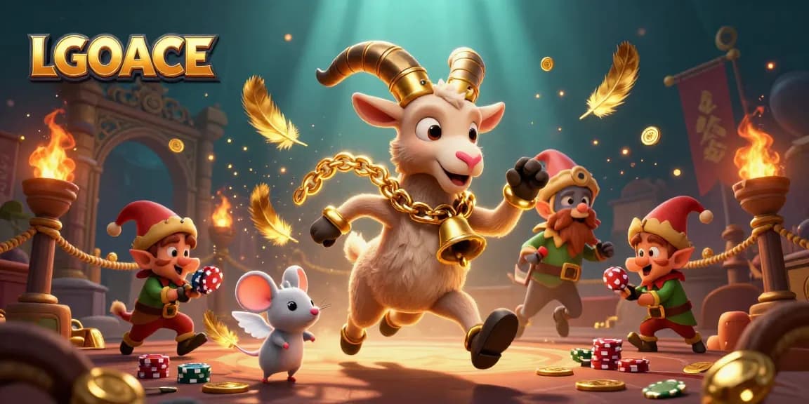LGOACE invites you to a thrilling gaming experience with a festive casino scene featuring dynamic characters.