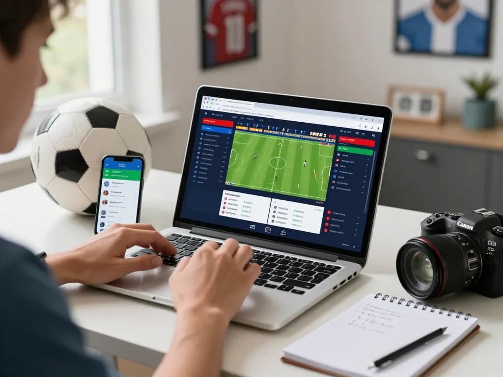 Engaging scene for kèo nhà cái analysis with live betting odds display and sports equipment.