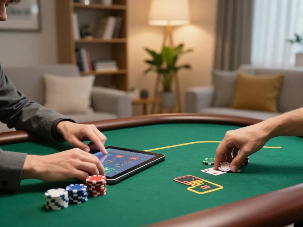 Engaging online poker session at home showcasing O8's user-friendly interface and strategic gameplay.
