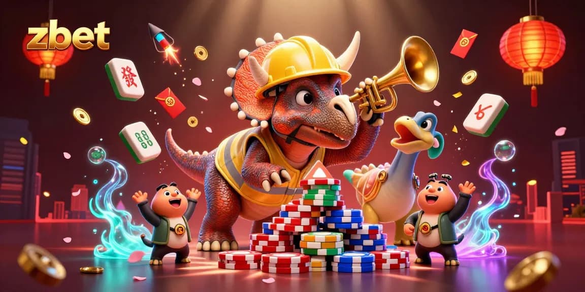 Experience the excitement of zbet with dynamic triceratops and casino elements in a vibrant scene.