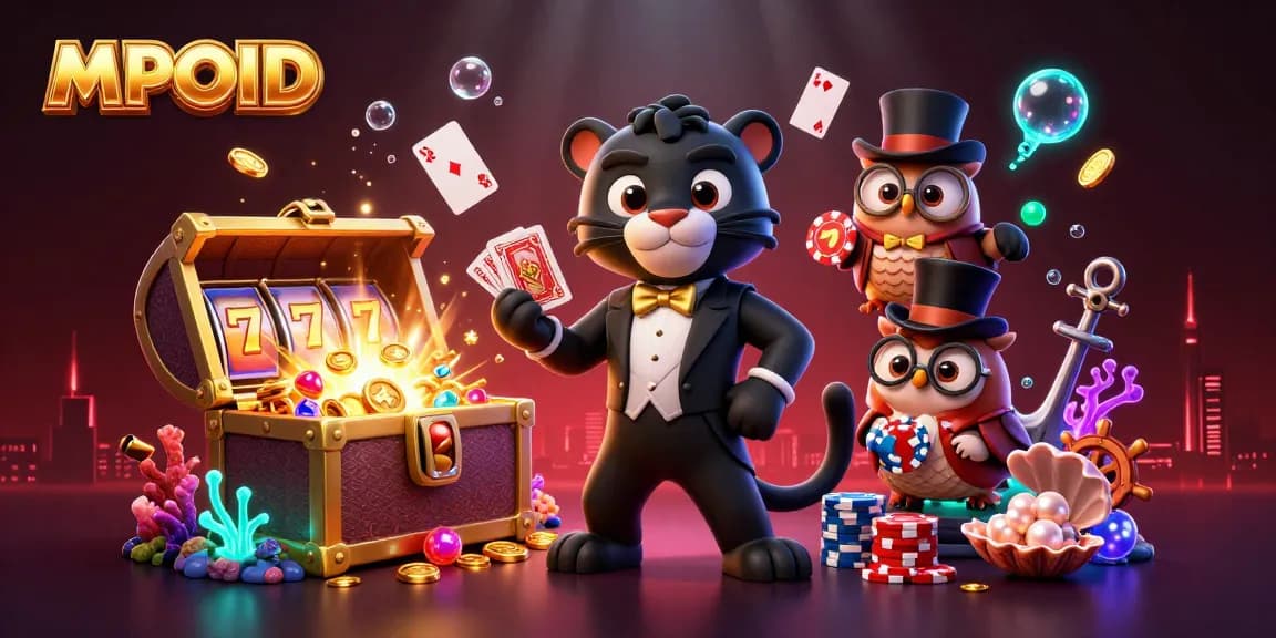 MPOID game illustration with stylish characters gambling in a vibrant, energetic casino scene.