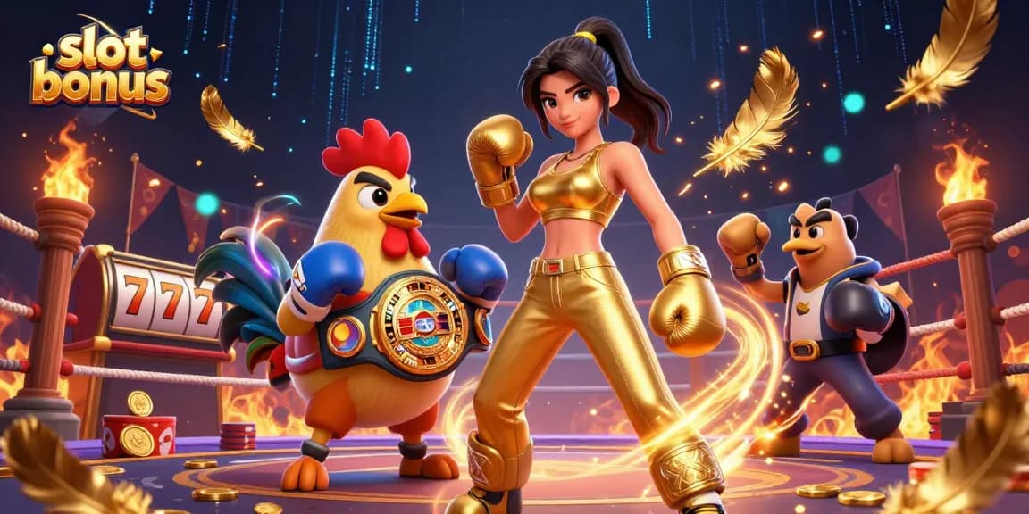 Win exciting slot bonuses with this vibrant illustration of a powerful character duo in a casino-themed arena.