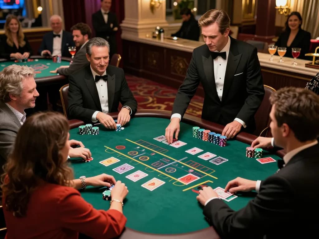 Players enjoying strategic gameplay at nhacaiuytinn's blackjack table in an elegantly lit casino.