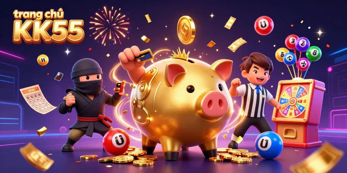 Engage with the thrilling scene of trang chủ KK55 featuring dynamic characters and colorful elements celebrating gambling excitement.