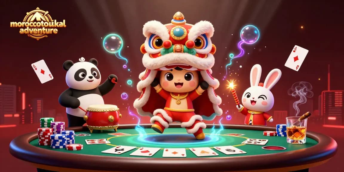 Experience the thrill of moroccotoubkaladventure with colorful characters in an energetic casino scene.