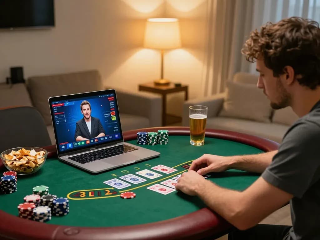 Player engaged in nhà cái 388bet live dealer blackjack from home, showing focused gameplay.