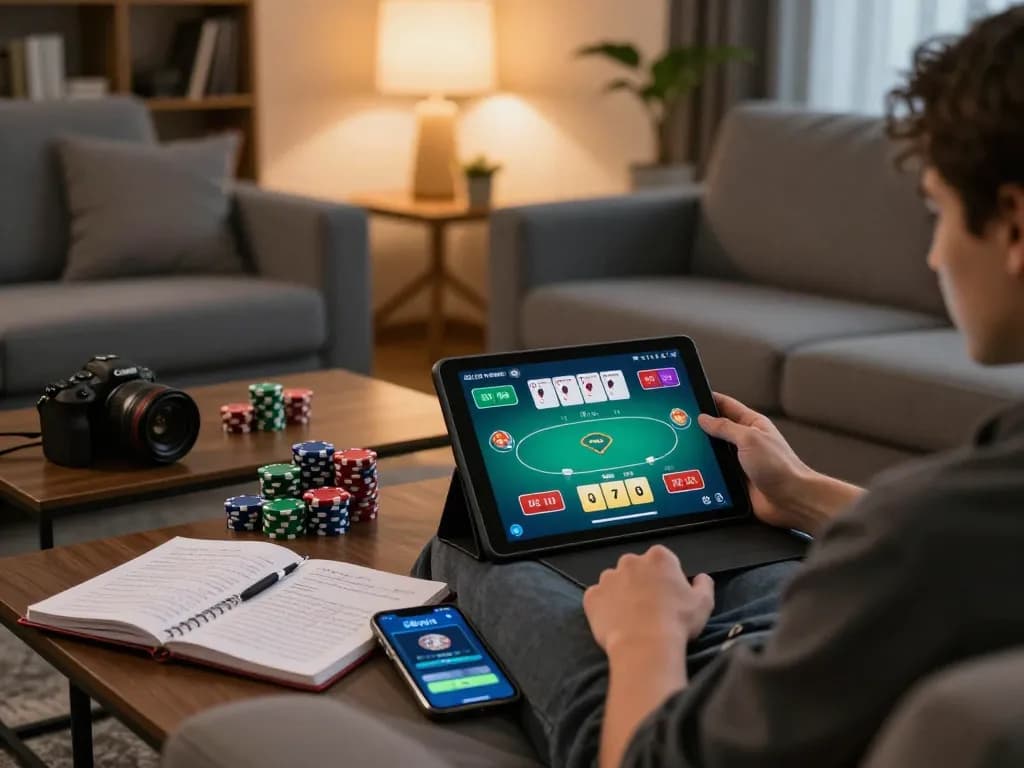 Engaging with the 58wiin online casino app while enjoying a cozy home gaming environment.