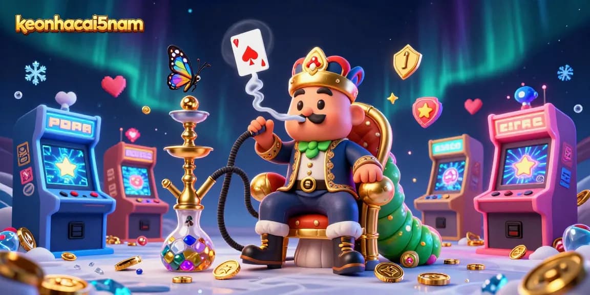 Engage with keonhacai5nam's vibrant casino atmosphere, featuring a whimsical caterpillar hookah-master.