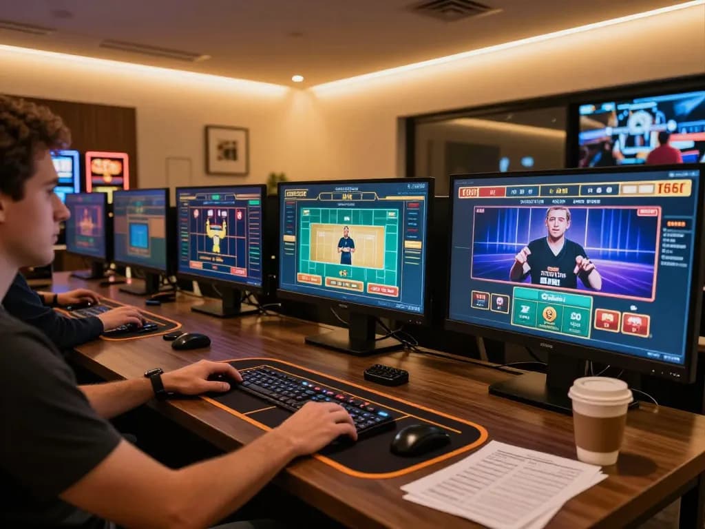 Playing online games at home, enjoying O8's immersive casino experience with strategic betting.