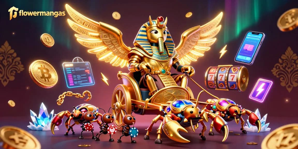 Experience the excitement of flowermangas with vibrant 3D elements showcasing a casino scene.