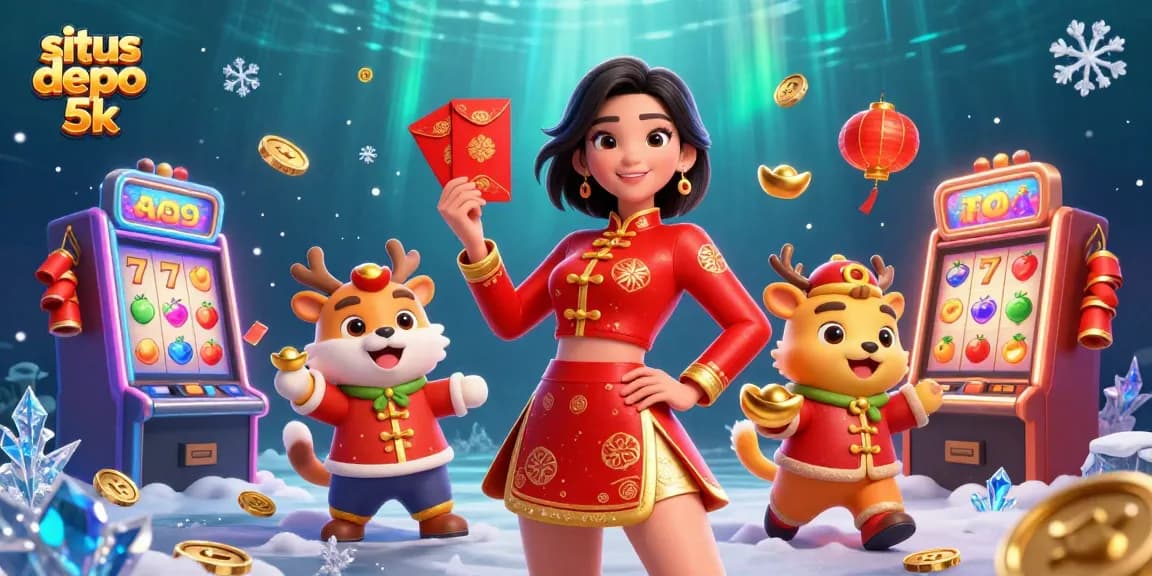 Experience winning at situs depo 5k with vibrant 3D casino illustration showcasing dynamic game elements.