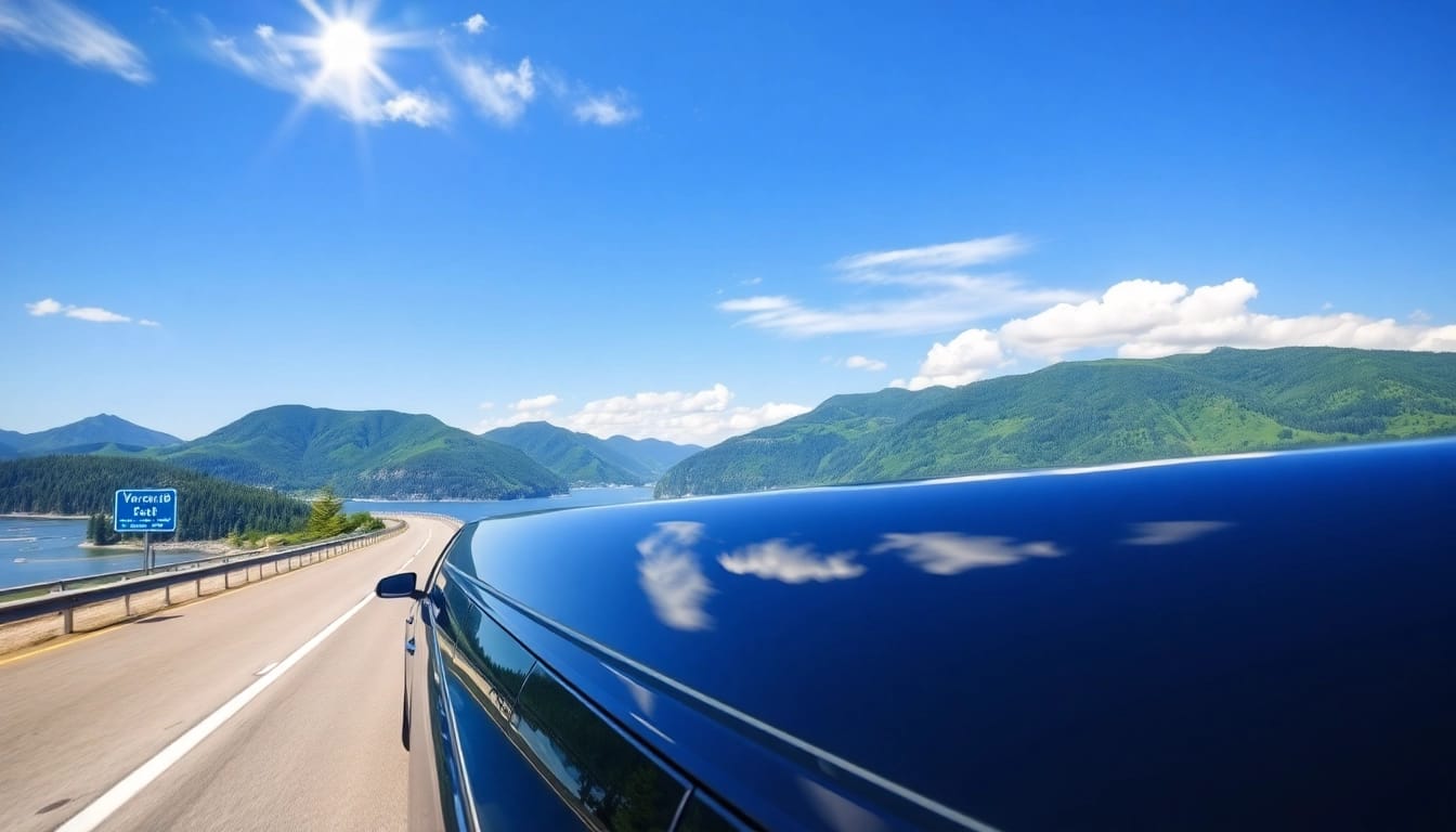 Limo Vancouver to Seattle showcasing luxurious travel on a scenic highway.