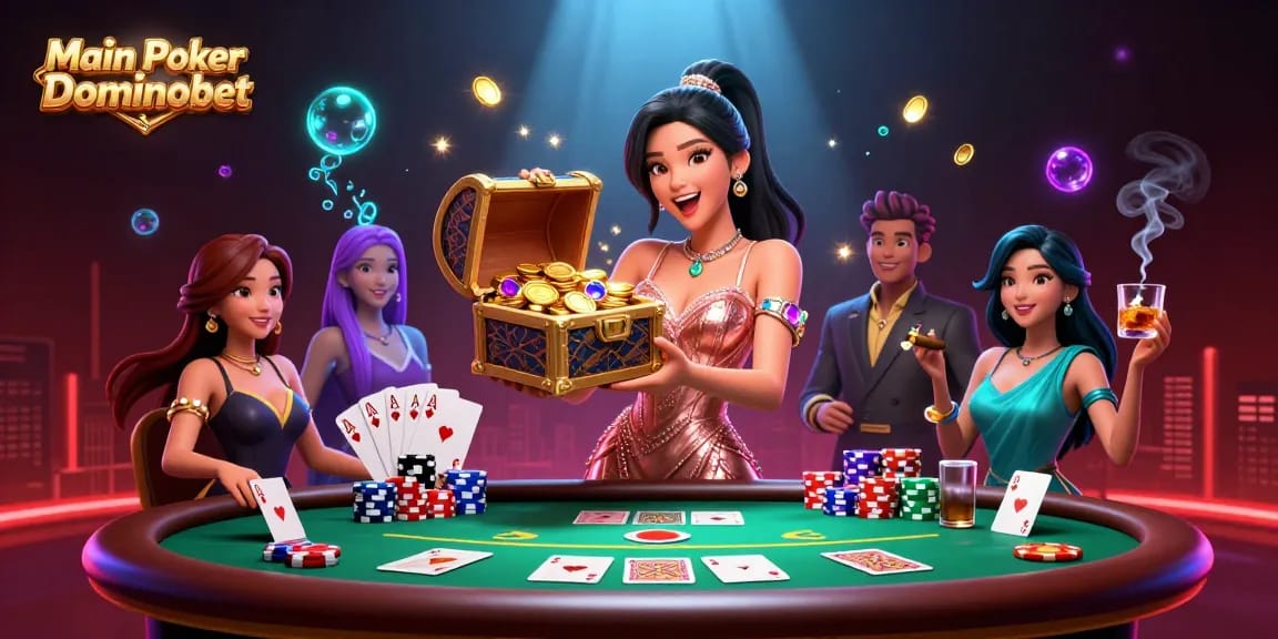 Main Poker Dominobet inviting players to join a dynamic poker experience with vibrant visuals and action.