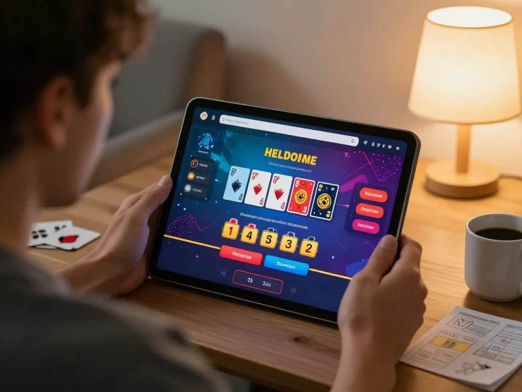 LLWIN player enjoying live dealer game on tablet in cozy home setting, emphasizing online gaming engagement