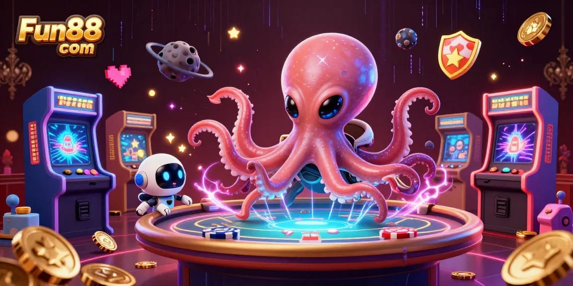 Experience thrilling gameplay with Fun88 com in a vibrant cartoon alien casino scene.