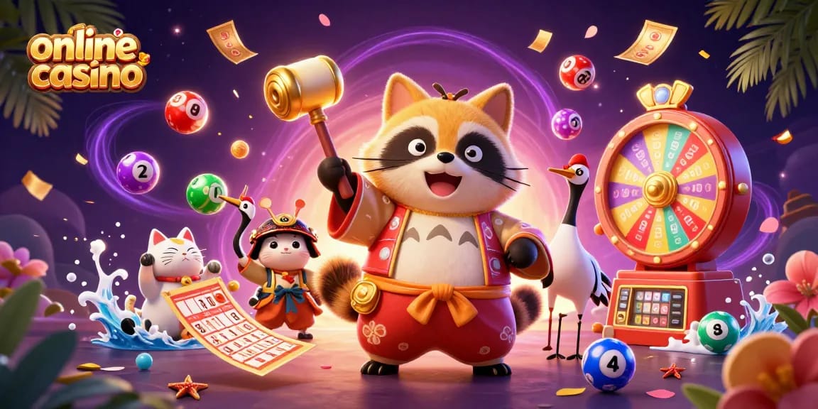 Experience thrilling moments at the online casino with joyful characters and colorful game elements.