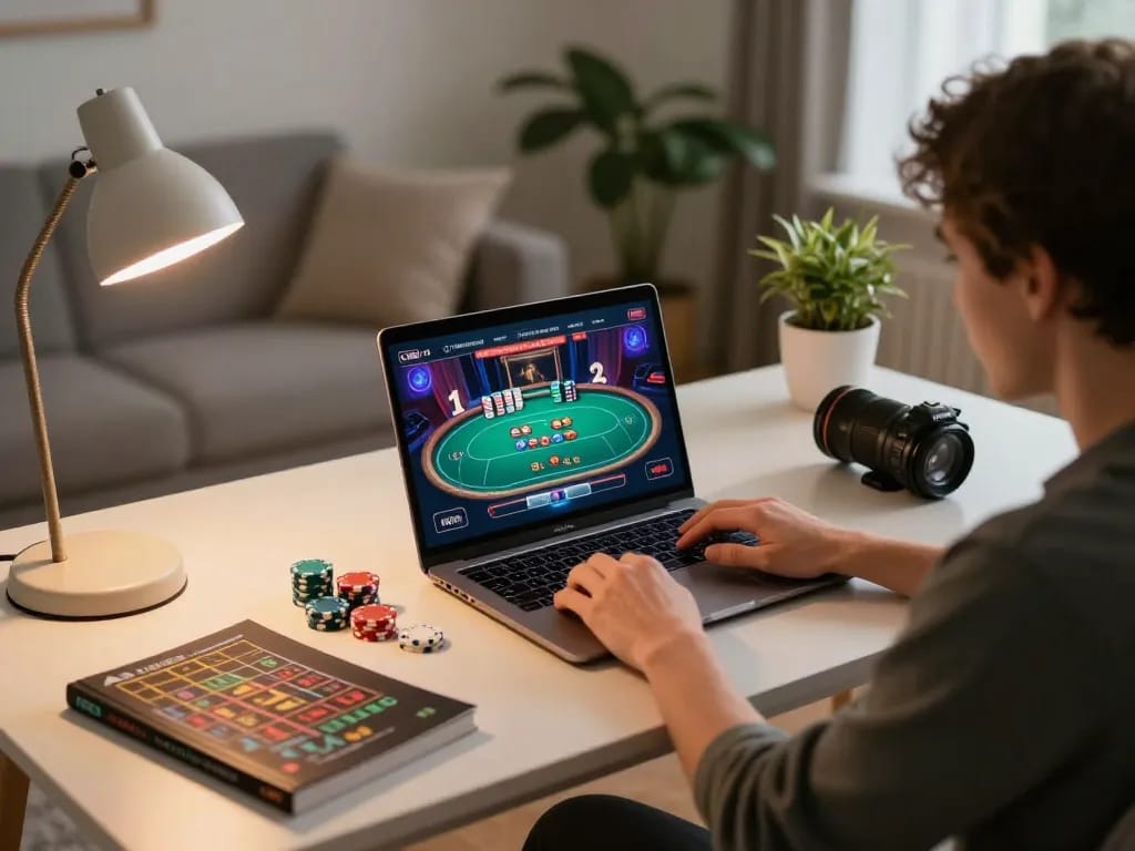 Engage in fun online gaming at trang chủ 98win with a cozy setup, showcasing strategic poker gameplay.