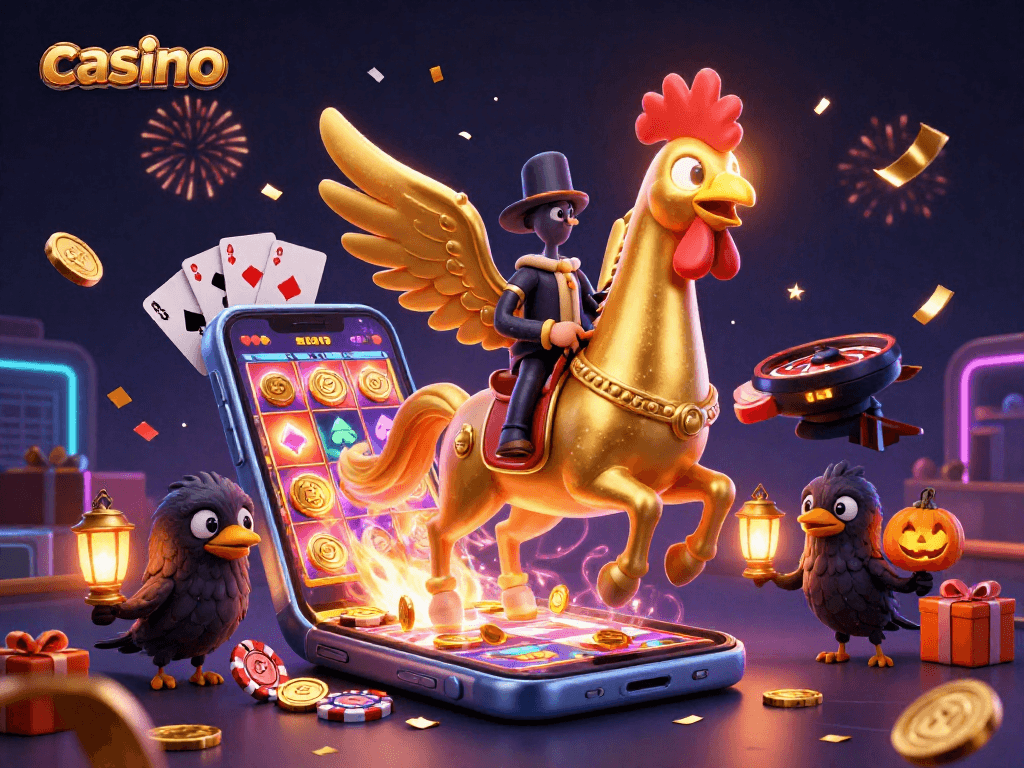 Unleash winning casino excitement with a golden rooster in a midnight casino
