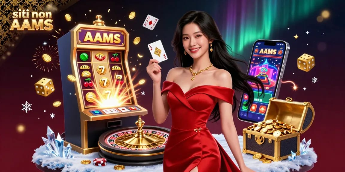 Siti non AAMS: Vinci alla grande con un'illustrazione di un casinò vibrante che presenta un dealer glamour e dinamici elementi di gioco.
