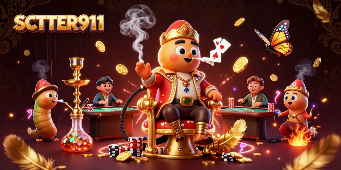 Engage with SCATTER911 as the caterpillar master orchestrates a thrilling poker scene amid golden treasures.