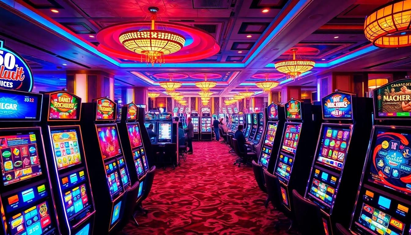 Engaging scene of online slots in a lively casino showcasing excitement and vibrant colors.