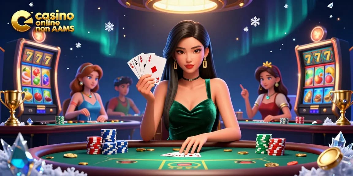 Vivi un gameplay emozionante nei casino online non AAMS con una scena di poker strategica e vivaci elementi di slot.