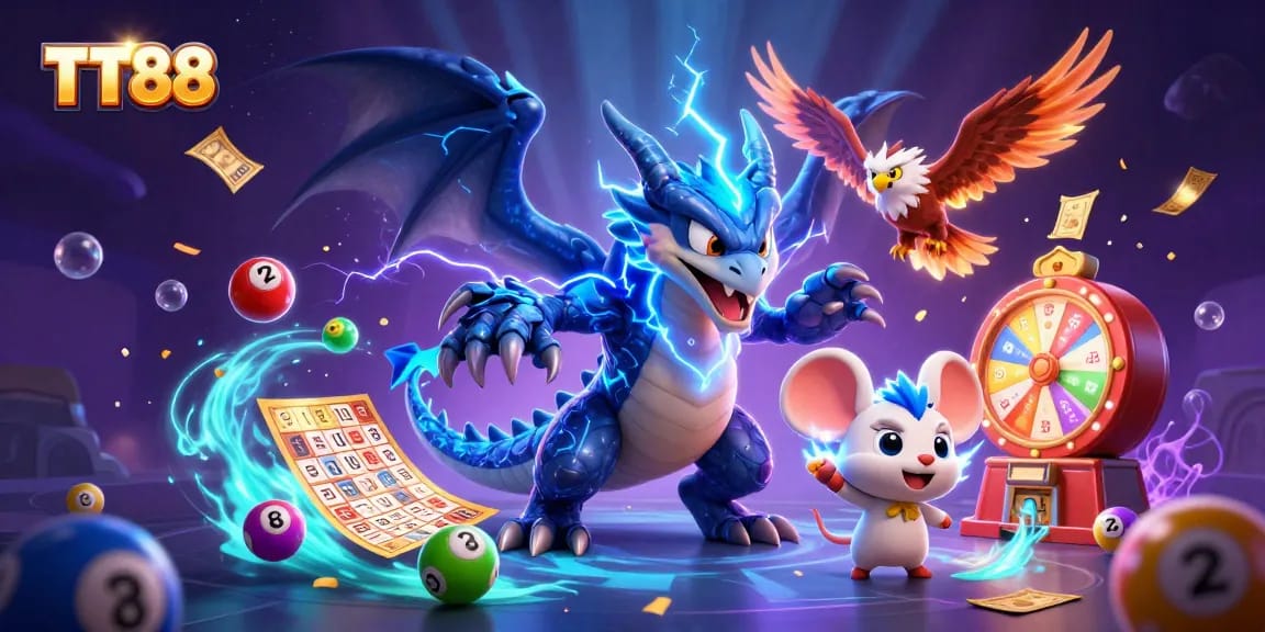 Experience TT88's thrilling casino action with a thunder dragon and dynamic game elements.