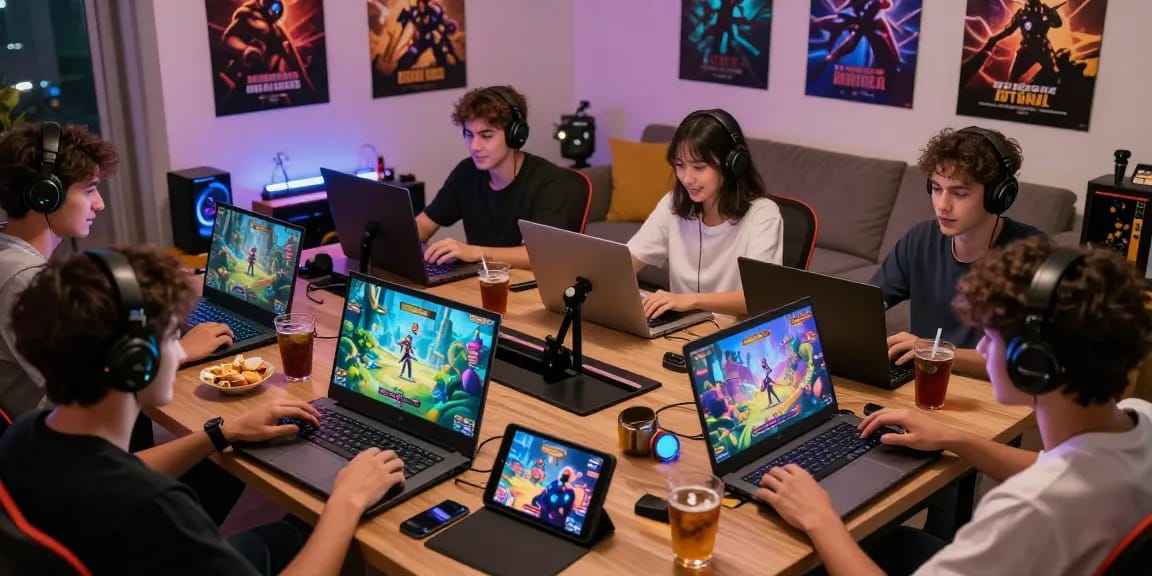 Engaging players enjoying porngames in a vibrant gaming room environment