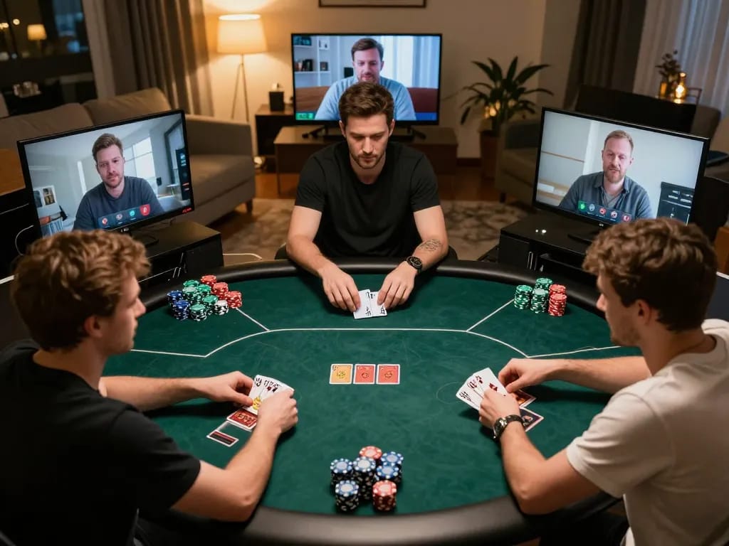 Players engaging in an online poker game through ALO8, showcasing strategy and excitement.