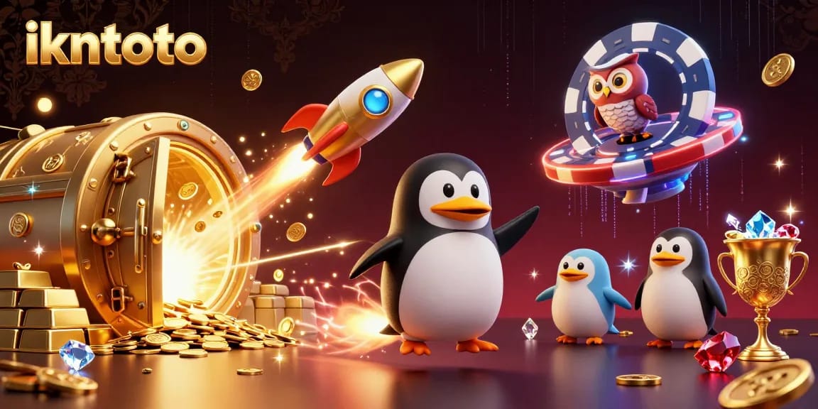 Experience thrilling action at ikntoto as a golden penguin conquers space toward a casino station.