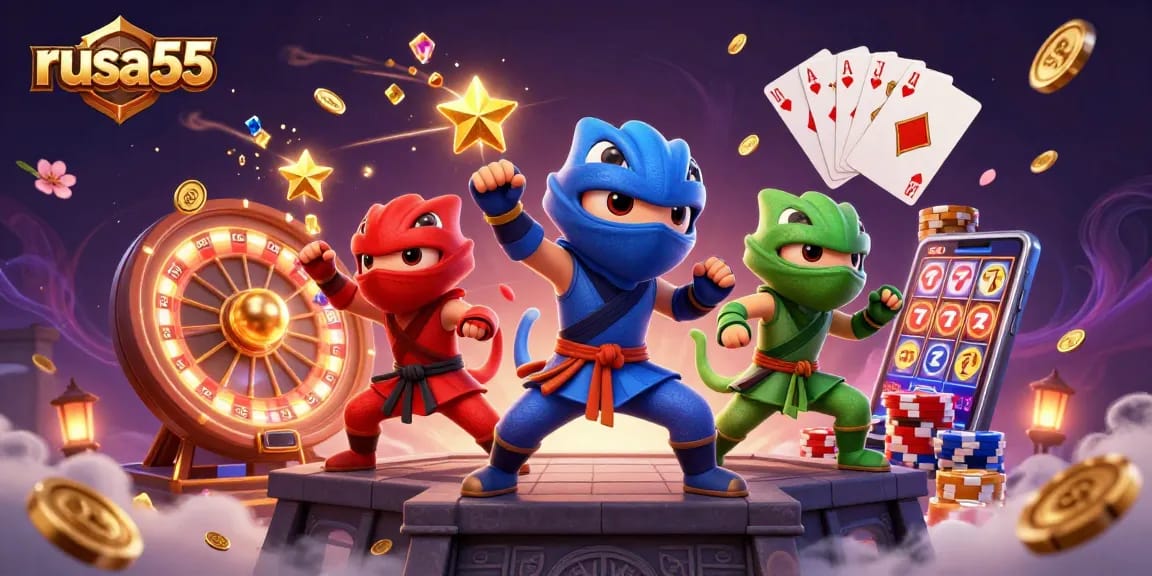 Experience the dynamic gameplay at rusa55 with vibrant chameleon ninjas and casino elements.
