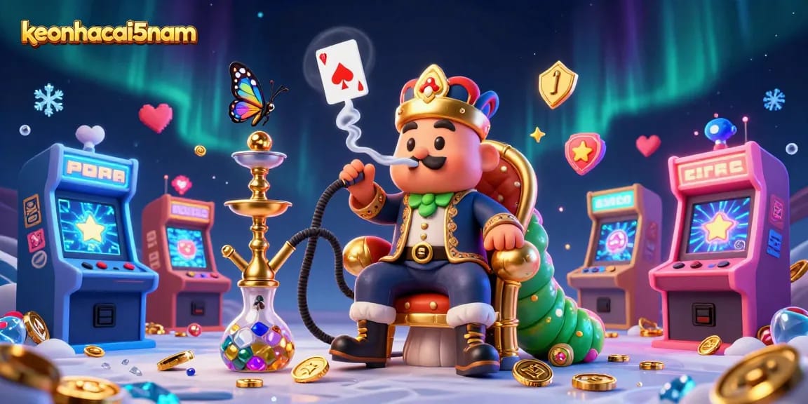 Engage with keonhacai5nam's vibrant casino atmosphere, featuring a whimsical caterpillar hookah-master.