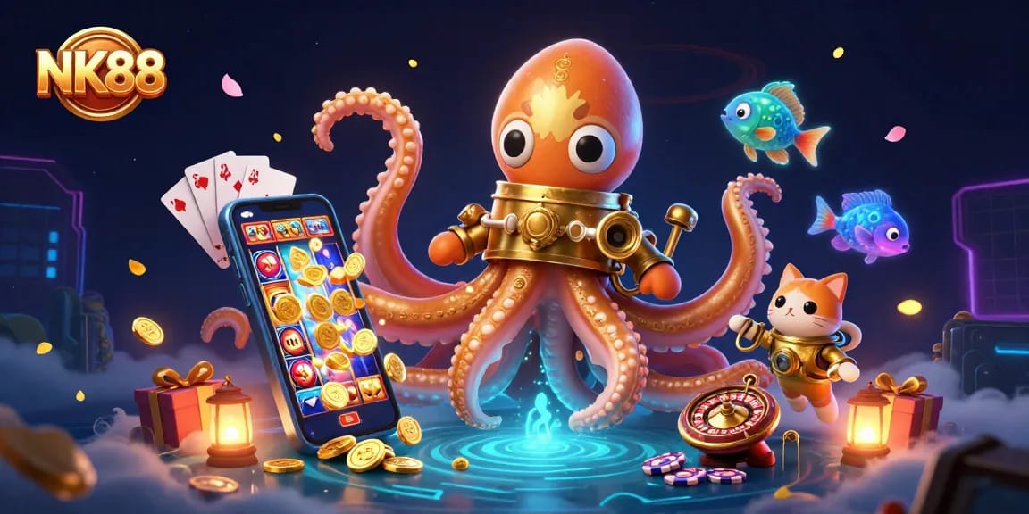 Experience the thrill of NK88's gaming with exciting slots and a magical underwater scene.